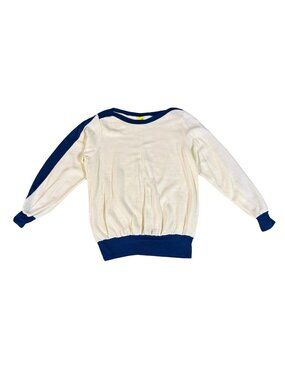 Vintage 1980s Randy Plus Cream Navy Acrylic Sweater Men’s Large